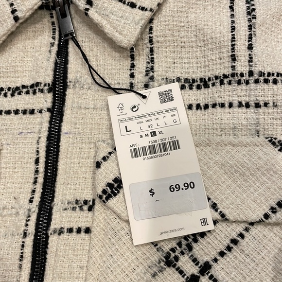 NWT Zara size Large cream with back knit zip up Shacket - Picture 3 of 6
